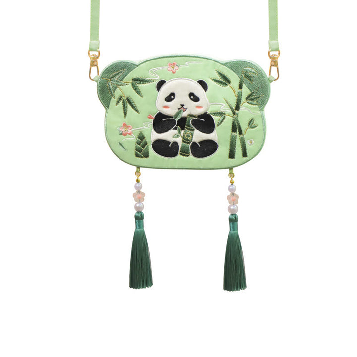 Buddha Stones Embroidery Lucky Panda Cat Shiba Inu Deer Rabbit Fox Flower Cute Animal Hanfu Bag Crossbody Bag Shoulder Bag