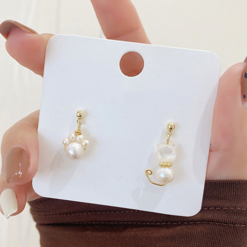 Buddha Stones Cute Cat Paw Pearl Wisdom Stud Drop Earrings - image 6