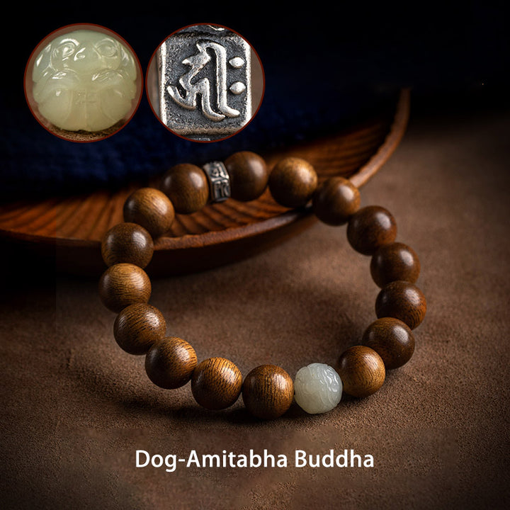 Buddha Stones Chinese Zodiac Natal Buddha Kalimantan Agarwood Jade 925 Sterling Silver Bracelet