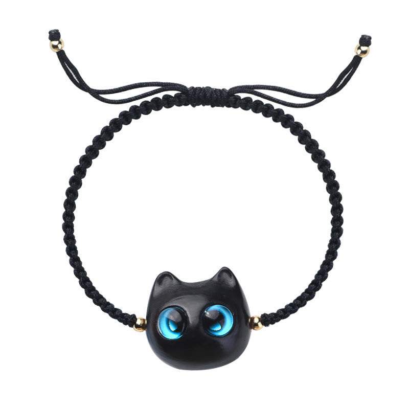 Buddha Stones Small Leaf Red Sandalwood Ebony Wood Cute Cat Head Calm Protection Braided Bracelet - image 17