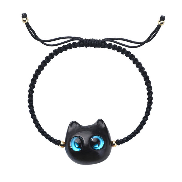 Buddha Stones Small Leaf Red Sandalwood Ebony Wood Cute Cat Head Calm Protection Braided Bracelet - image 17