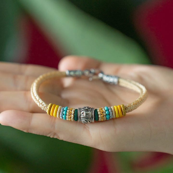 Buddha Stones Handmade 925 Sterling Silver Tibetan Om Mani Padme Hum Purity Braided Bracelet - image 5