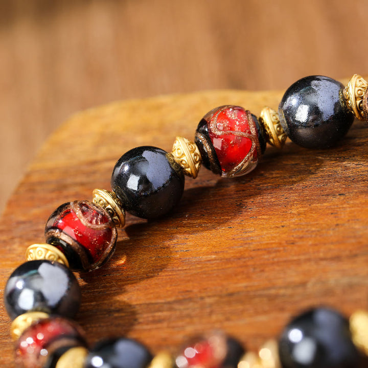 Buddha Stones Tibetan Zakiram Goddess of Wealth Liuli Glass Incense Ash Porcelain Bead Luck Bracelet - image 4