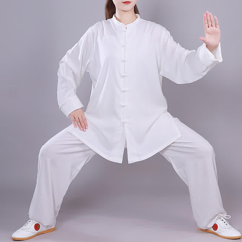 Tai Chi Qigong Meditation Prayer Spiritual Zen Practice Unisex Cotton Linen Clothing Set - White - Long Sleeve - US14，UK/AU18，EU46 (3XL)  - image 8