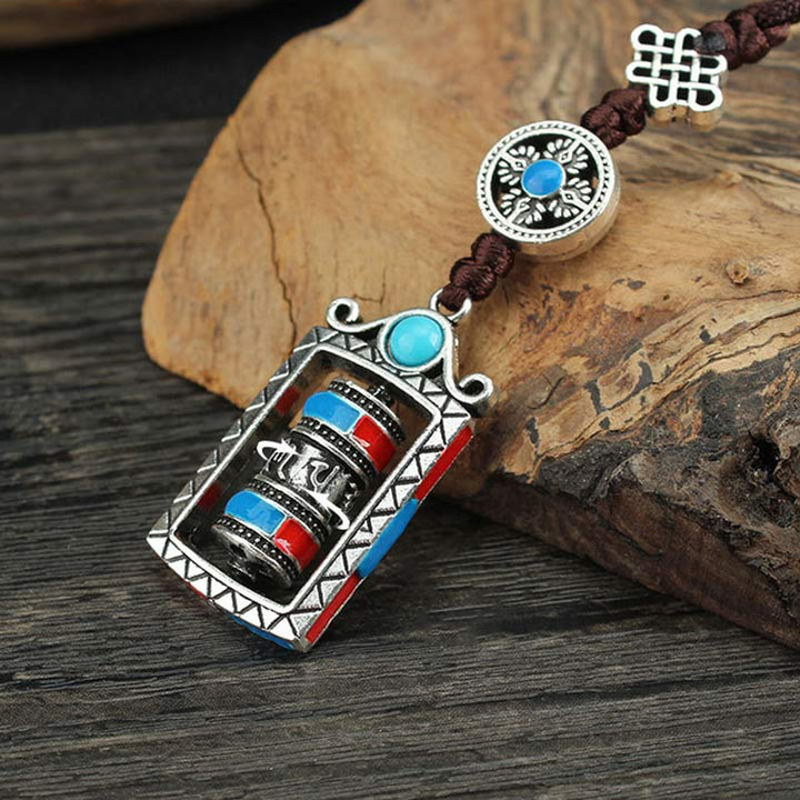 Six True Words Prayer Wheel Rotation Knot Blessing Keychain Decoration - image 4