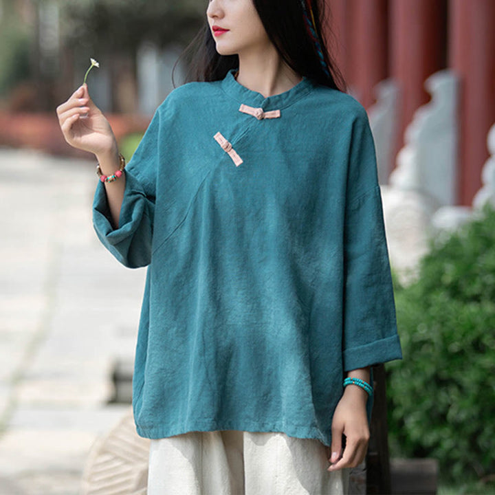 Buddha Stones Ramie Linen Loose Blouse Women Long Sleeve Shirt Chinese Hanfu Top