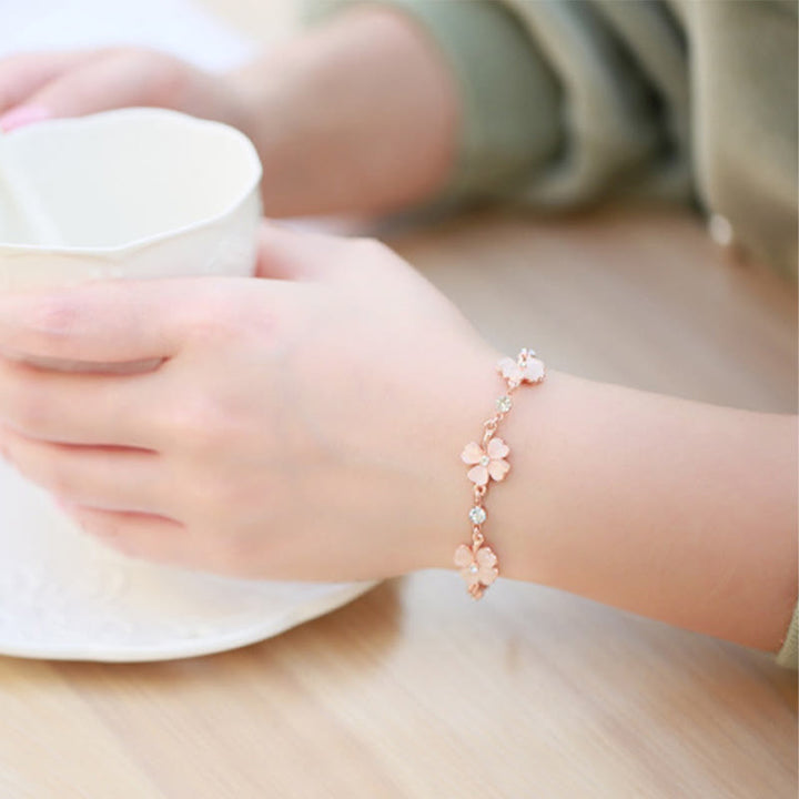 Buddha Stones Pink Crystal Four Leaf Clover Love Chain Bracelet - image 4