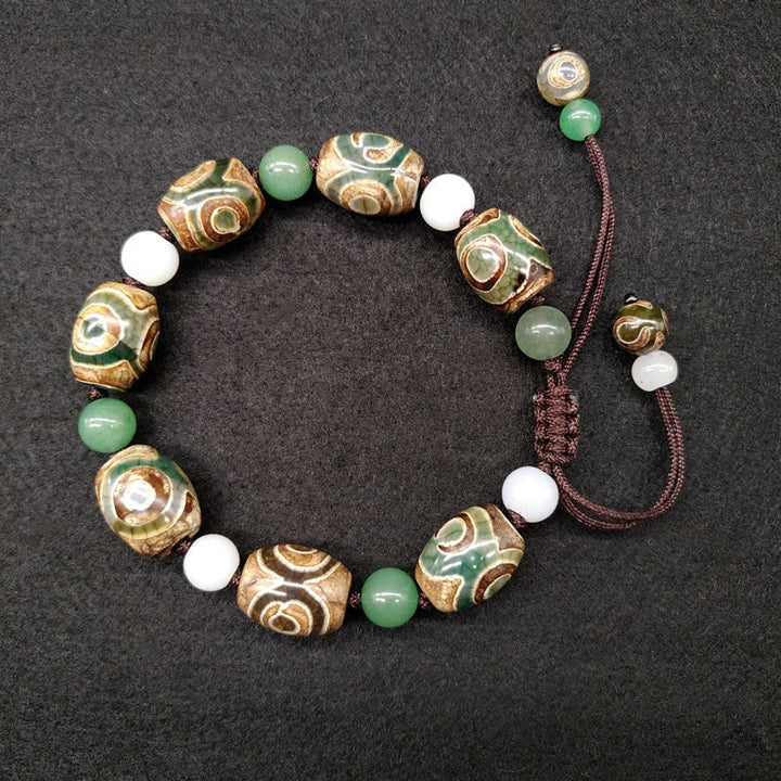 Buddha Stones Tibetan Three-eyed Dzi Bead Luck Protection Braided Bracelet