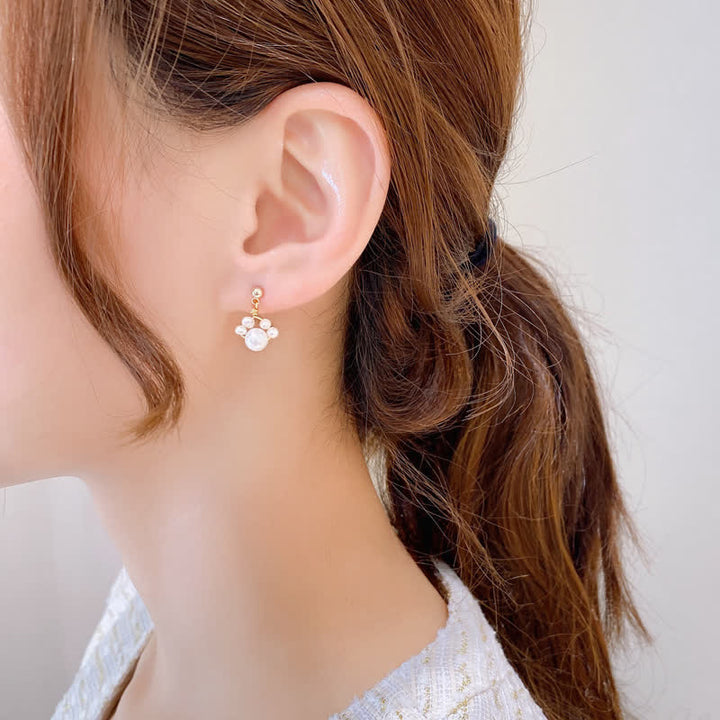 Buddha Stones Cute Cat Paw Pearl Wisdom Stud Drop Earrings - image 4