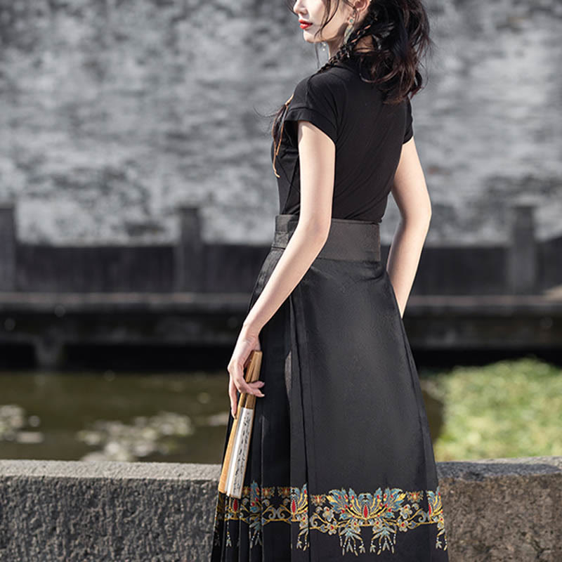 Buddha Stones Short Long Sleeve Shirt Top Chinese Hanfu Ming Dynasty Horse Face Skirt Mamianqun Skirt