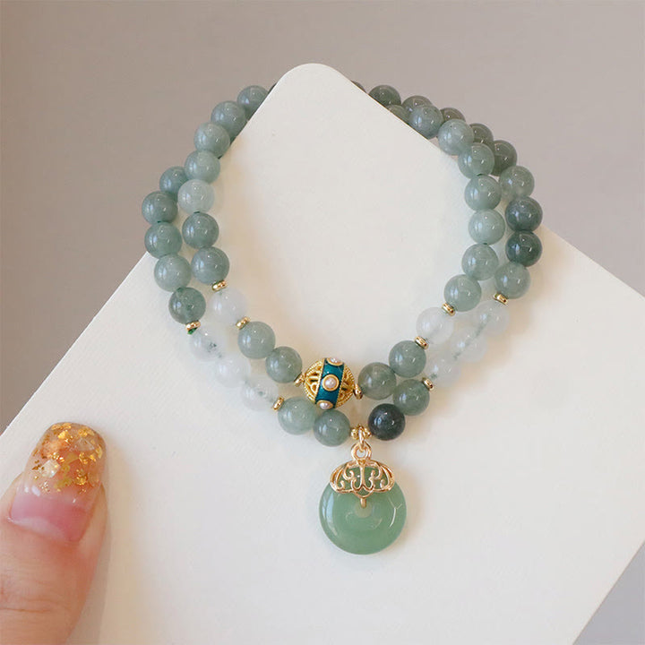 Buddha Stones Single Double Layer Jade Peace Buckle Luck Bracelet