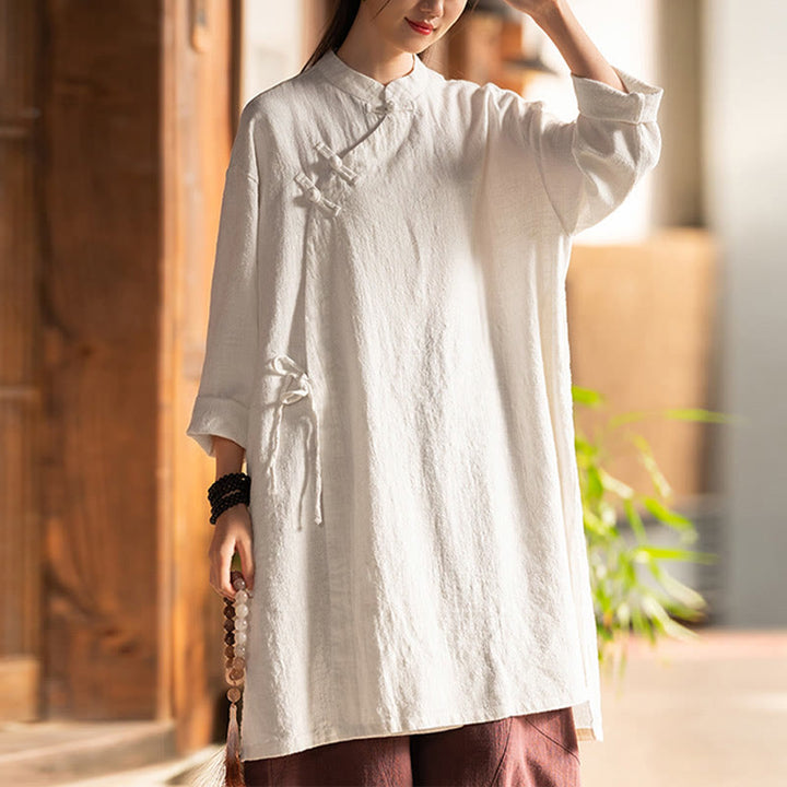 Buddha Stones Vintage Cotton Linen Blouse Women Long Sleeve Shirt Chinese Hanfu Top