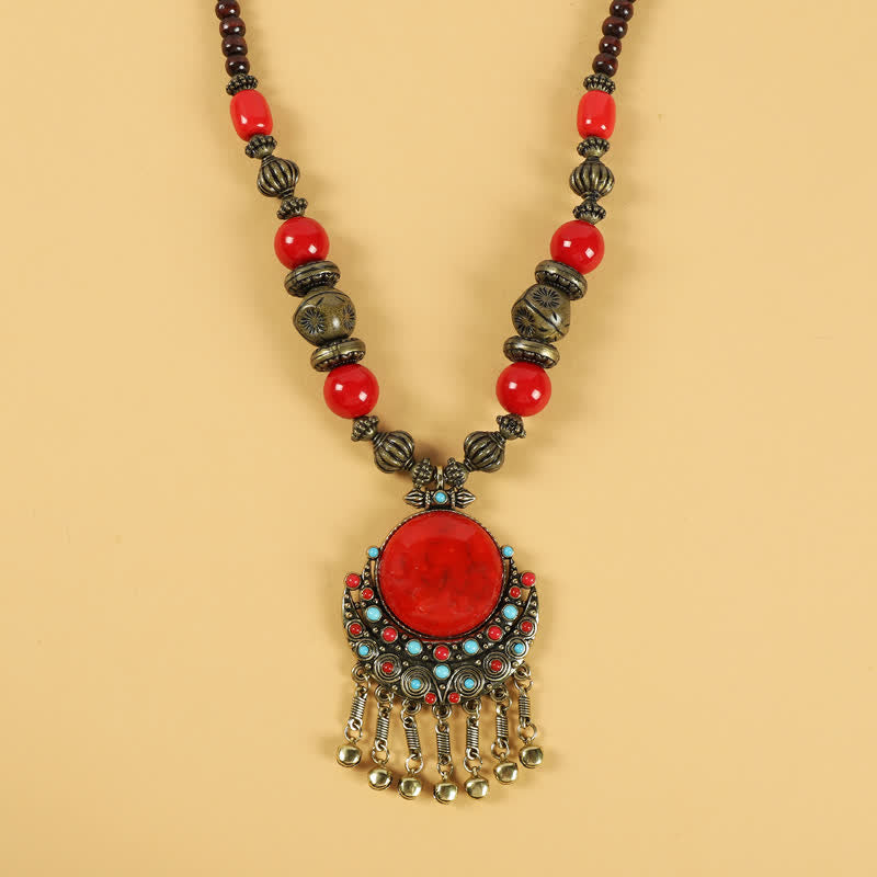 Tibetan Retro Beads Tassel Hair Decoration Hair Accessories - Sun Moon-Red - image 0