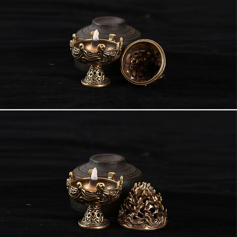 Tibetan Mini Mountain Pattern Meditation Copper Alloy Incense Burner - image 15