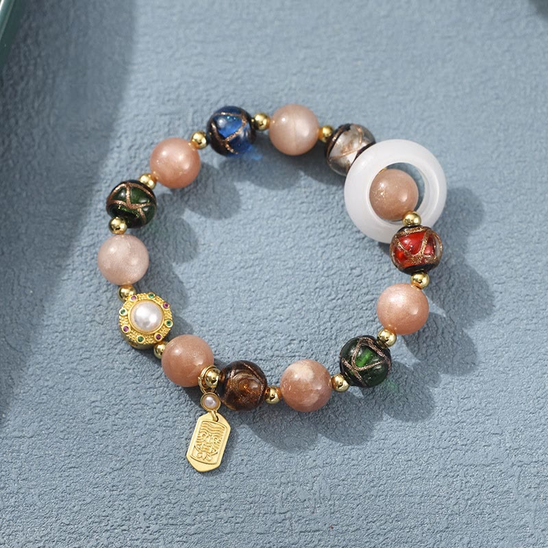 Buddha Stones Tibetan Incense Ash Liuli Glass Tridacna Stone Sun Stone Om Mani Padme Hum Prayer Wheel Charm Bracelet - Sun Stone(Wrist Circumference 14-16cm) - image 8