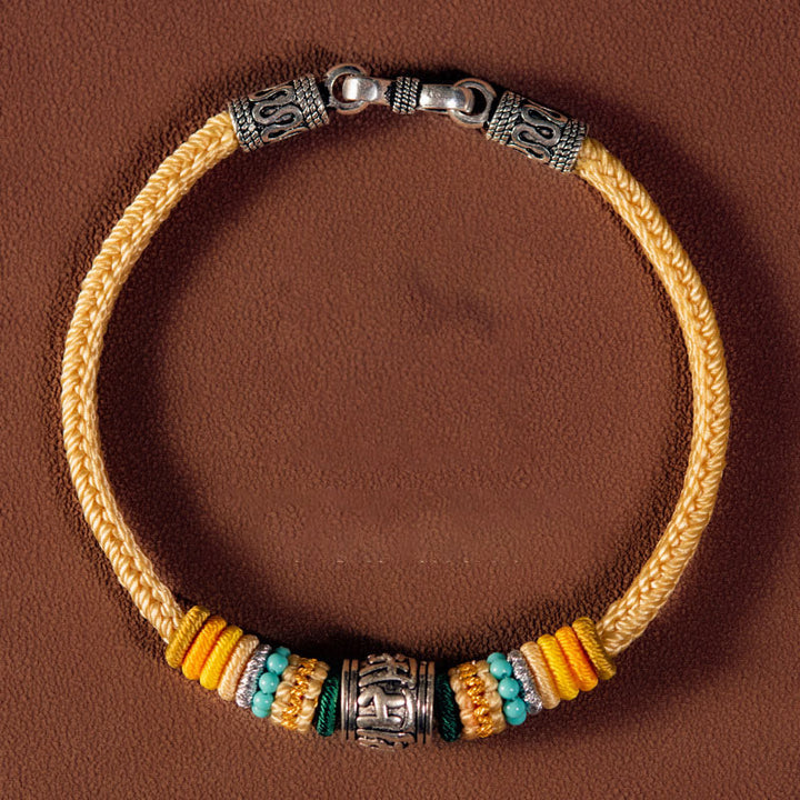 Buddha Stones Handmade 925 Sterling Silver Tibetan Om Mani Padme Hum Purity Braided Bracelet - Yellow - 19cm for Weight Range (90-100 kg) - image 0