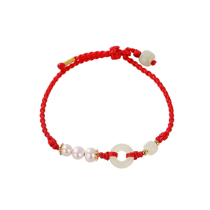 Buddha Stones 925 Sterling Silver Plated Gold Hetian Jade Peace Buckle Pearl Luck Bracelet - image 5