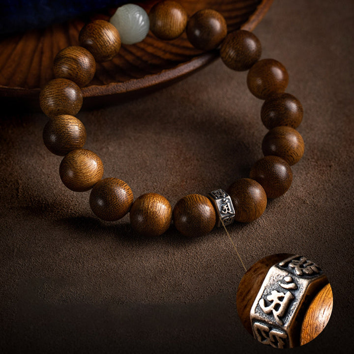 Buddha Stones Chinese Zodiac Natal Buddha Kalimantan Agarwood Jade 925 Sterling Silver Bracelet