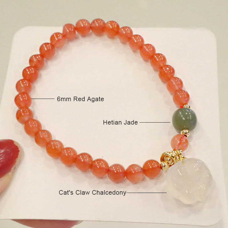 Buddha Stones Red Agate Chalcedony Cat Paw Jade Confidence Bracelet - image 5