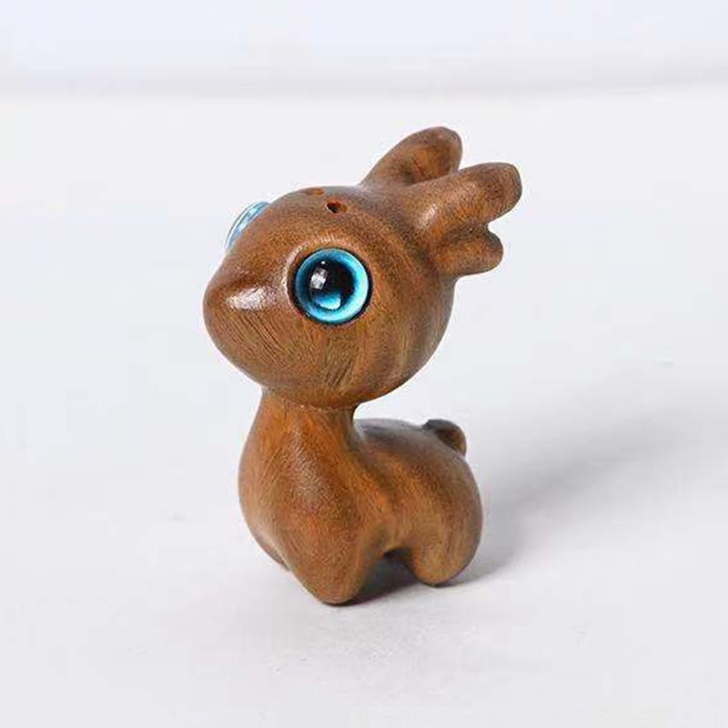 Buddha Stones Green Sandalwood Small Leaf Red Sandalwood Cute Cat Animals Soothing Peace Decoration - Green Sandalwood Deer - image 24