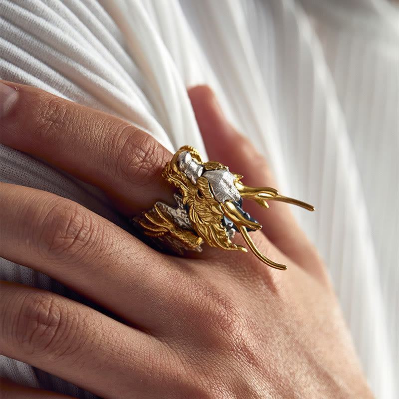 Buddha Stones 925 Sterling Silver Dragon Luck Success Protection Adjustable Ring Pendant - image 12