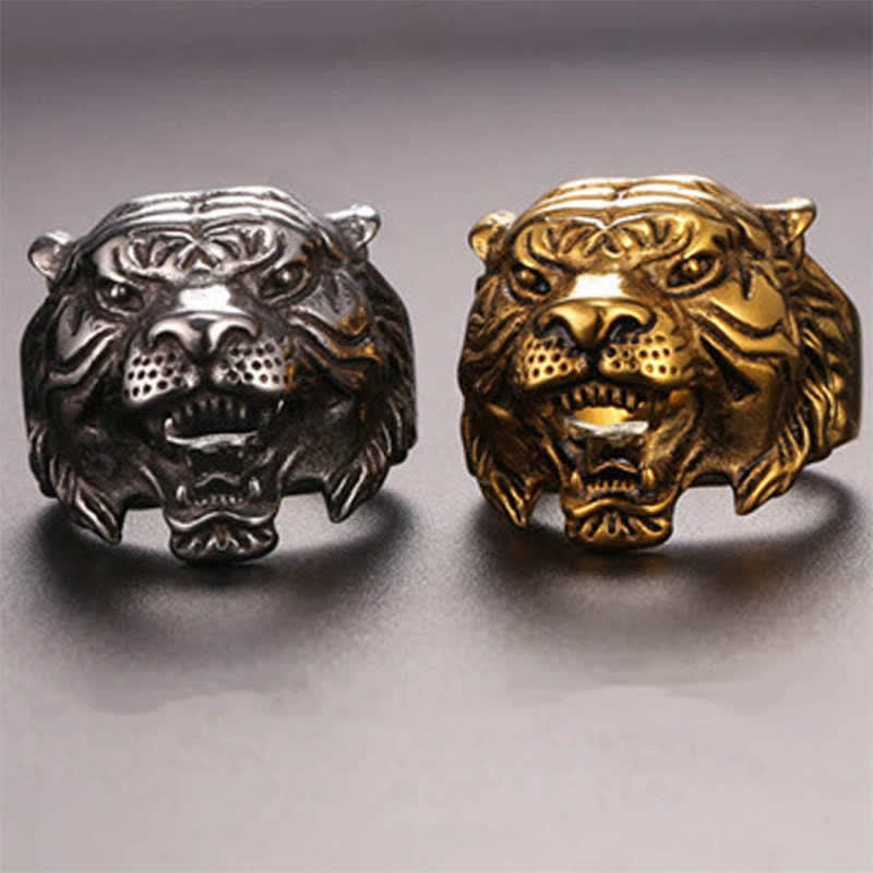 Men's Animal Tiger Head Titanium Steel Balance Calm Punk Rock Biker Ring