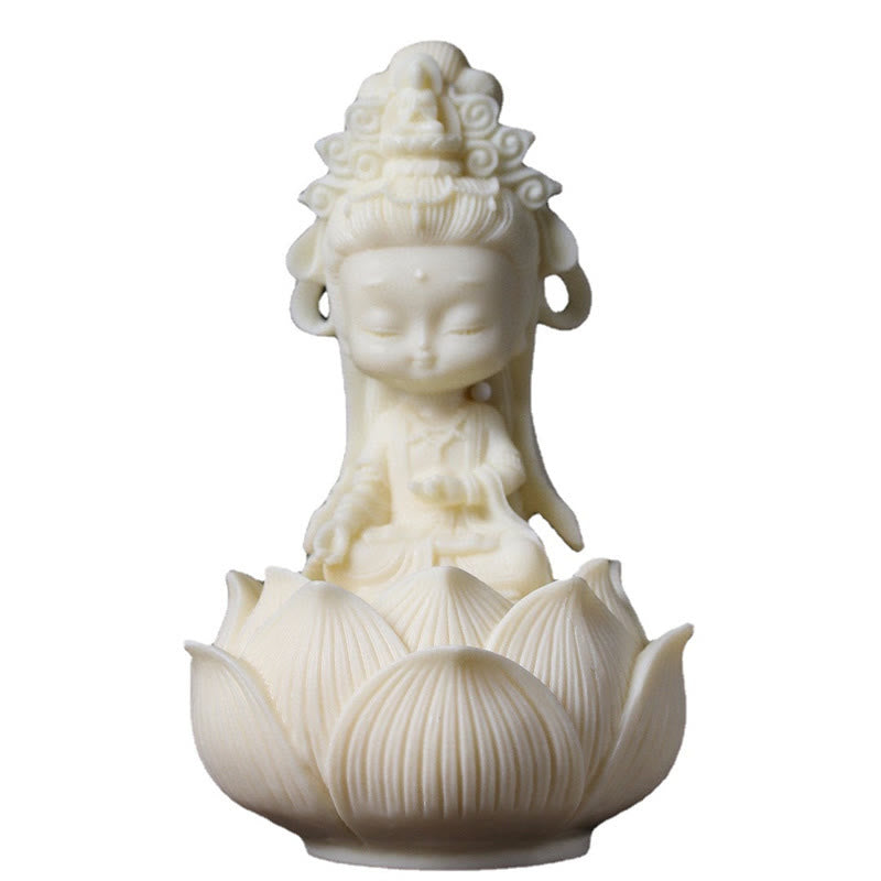 Buddha Stones Mini Ivory Fruit Kwan Yin Avalokitesvara Lotus Wealth Desk Decoration - image 8