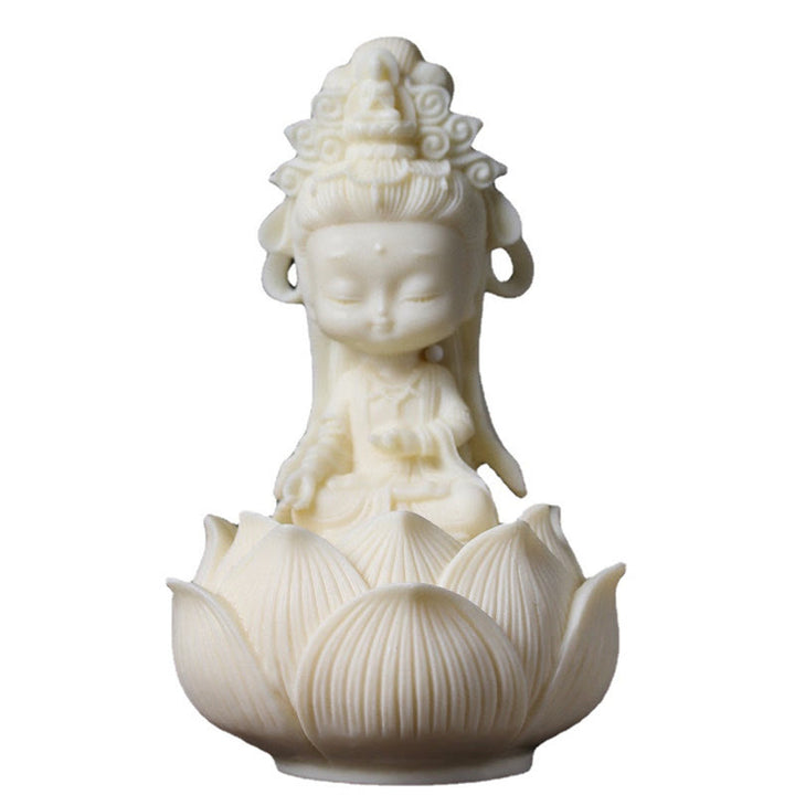 Buddha Stones Mini Ivory Fruit Kwan Yin Avalokitesvara Lotus Wealth Desk Decoration - image 8