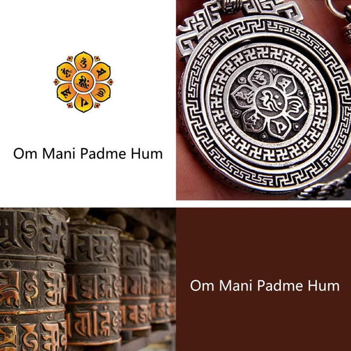 Buddha Stones Tibetan Om Mani Padme Hum Double Dorje Vajra Rotatable Purity Peace Necklace Pendant - image 15