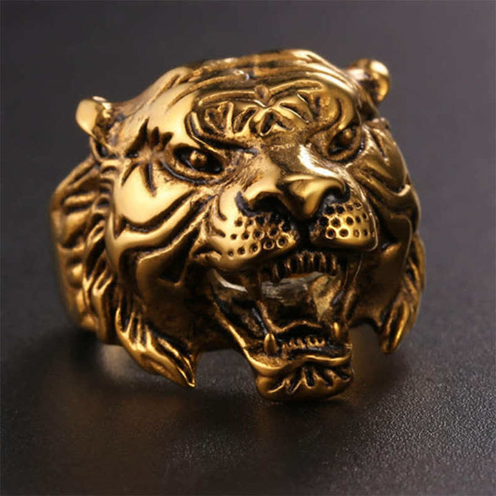 Men's Animal Tiger Head Titanium Steel Balance Calm Punk Rock Biker Ring