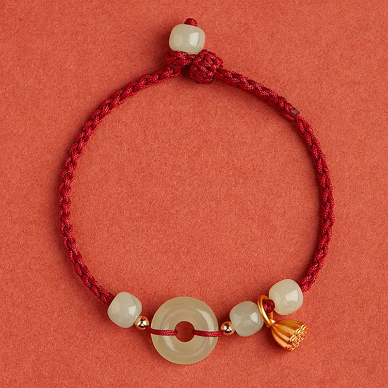 Buddha Stones Round Peace Buckle Jade Lotus Happiness Abundance Wealth String Bracelet - image 8