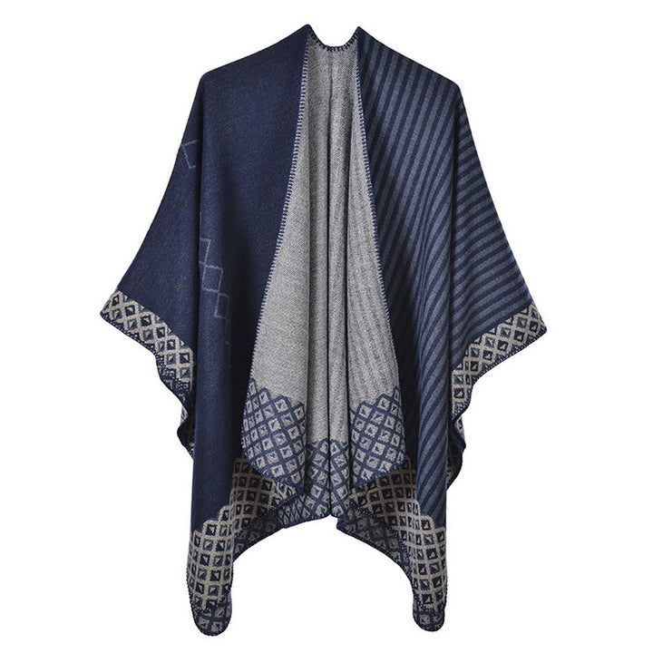 Tibetan Shawl Striped Diamond Pattern Winter Warm Soft Scarf - Navy Blue Gray - image 23