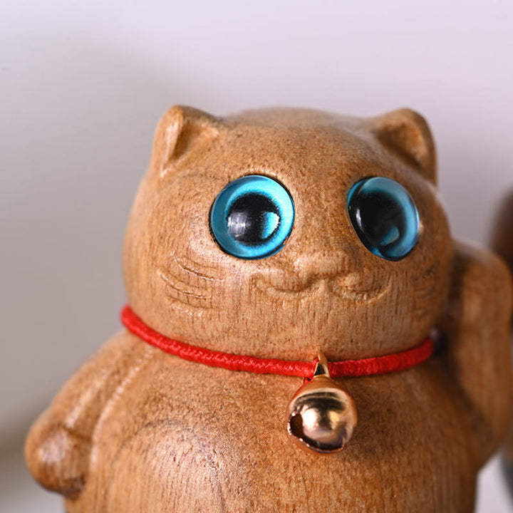 Buddha Stones Mini Lucky Cat Kitten Phoebe Zhennan Wood Blessing Decoration - image 7