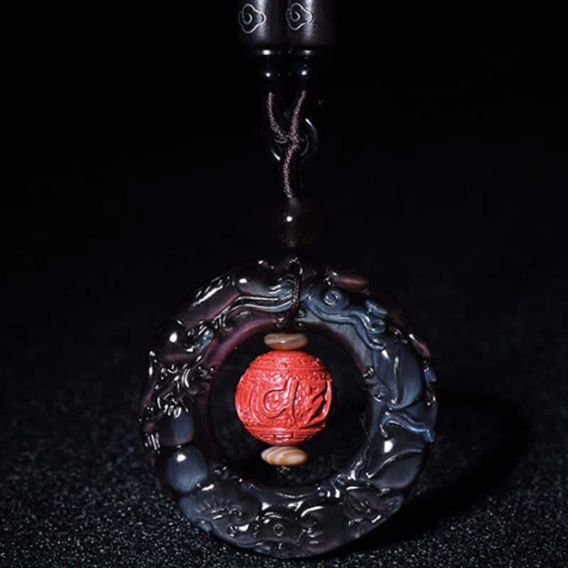 FengShui Natural Rainbow Obsidian PiXiu Cinnabar Healing Necklace Pendant - image 8