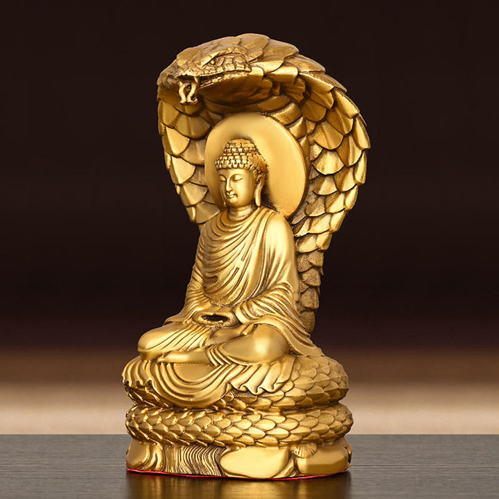 Buddha Stones Buddha Shakyamuni Snake Figurine Serenity Copper Statue Home Offering Decoration - image 2