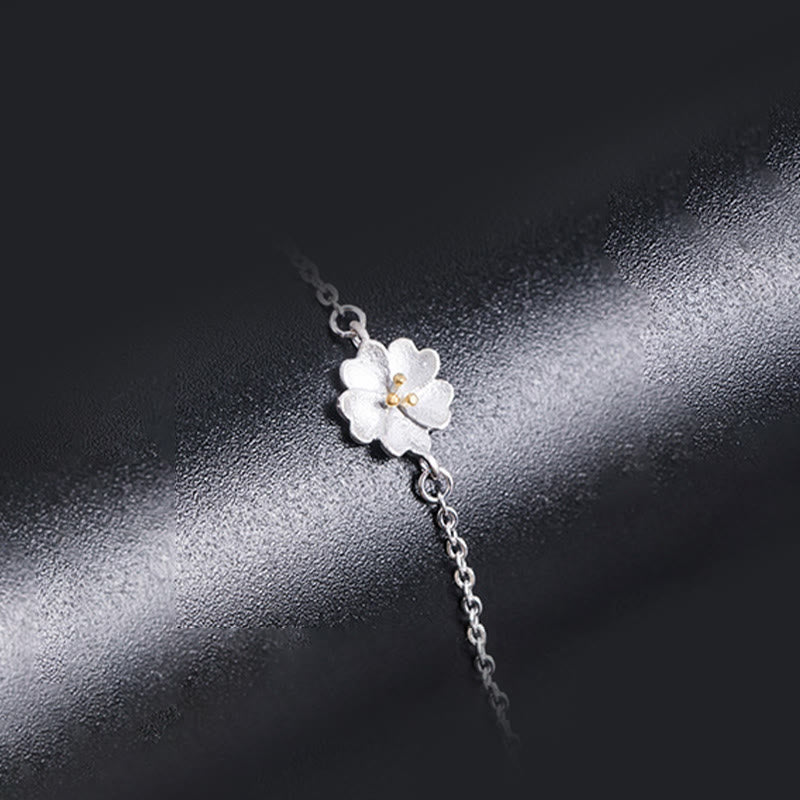Buddha Stones 925 Sterling Silver Cherry Blossom Blessing Chain Bracelet - image 7