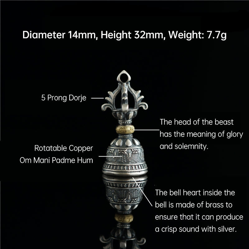 Buddha Stones Tibet 925 Sterling Silver Om Mani Padme Hum Dorje Bell Vajra Engraved Enlightenment Pendant Hanging Decoration - image 3