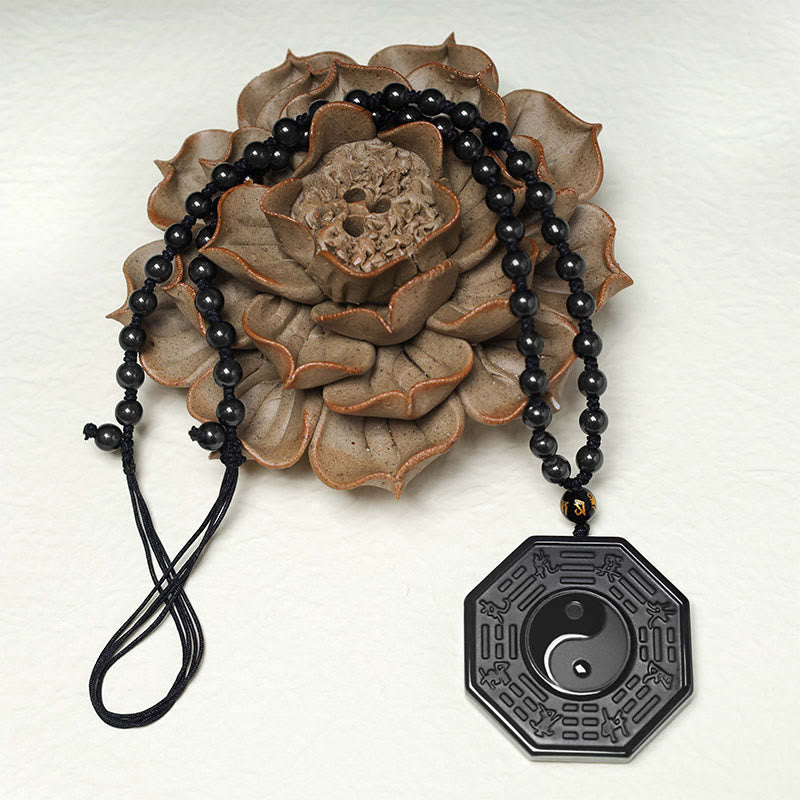Buddha Stones Black Obsidian Stone Yin Yang Pendant Necklace - image 4
