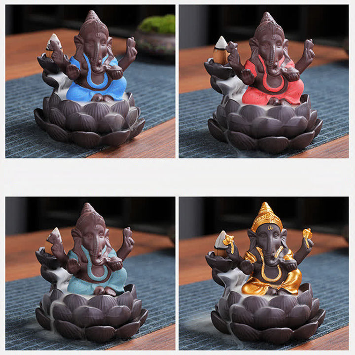 Ganesh Elephant Purple Clay Backflow Smoke Fountain Protection Incense Burner - image 1