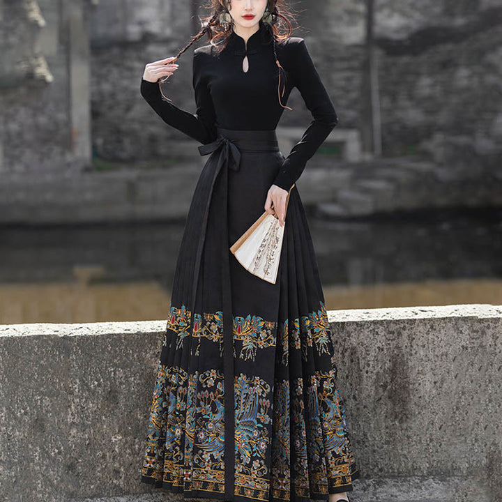 Buddha Stones Short Long Sleeve Shirt Top Chinese Hanfu Ming Dynasty Horse Face Skirt Mamianqun Skirt