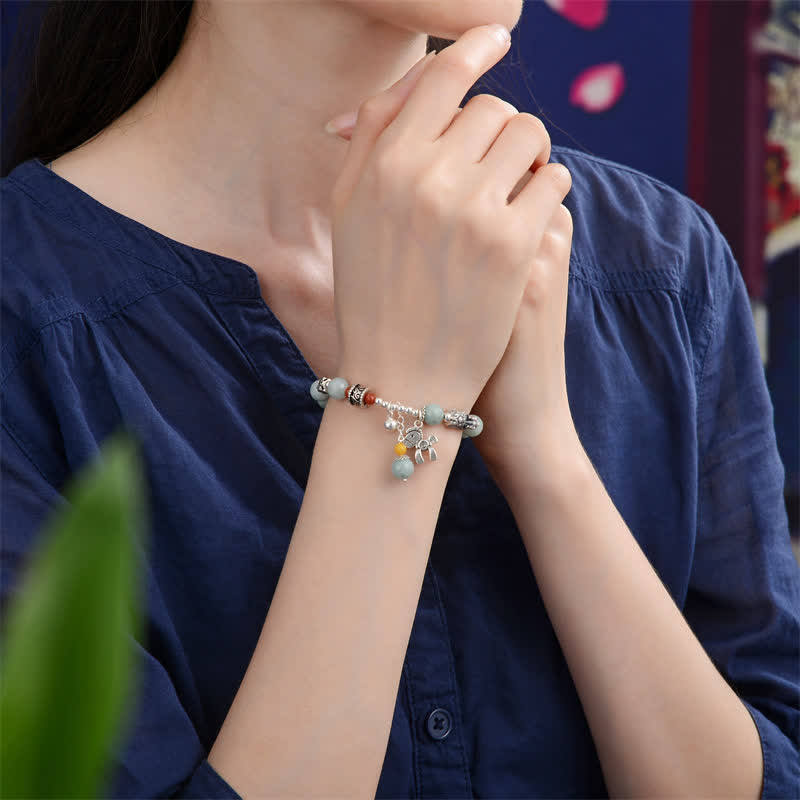 925 Sterling Silver Natural Jade Amber PiXiu Pony Success Bracelet - image 2