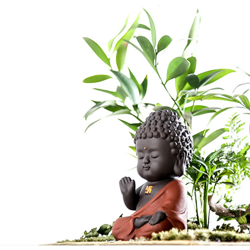 Buddha Stones Small Buddha Serenity Purple Clay Home Desk Decoration - image 13