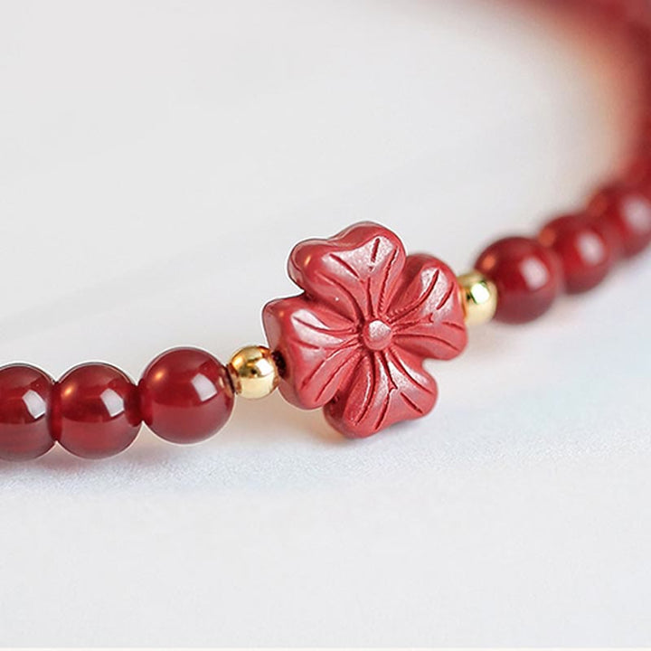 Natural Red Agate Endless Knot Four Leaf Clover Star Confidence String Bracelet