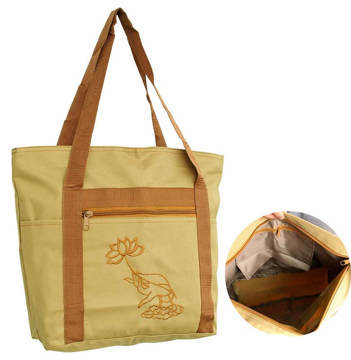 Spiritual Mind Practice Lotus Embroidery Pattern Canvas Shoulder Bag Tote Bag