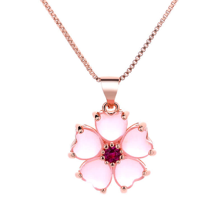 Buddha Stones Pink Crystal Love Heart Flower Soothing Necklace Pendant