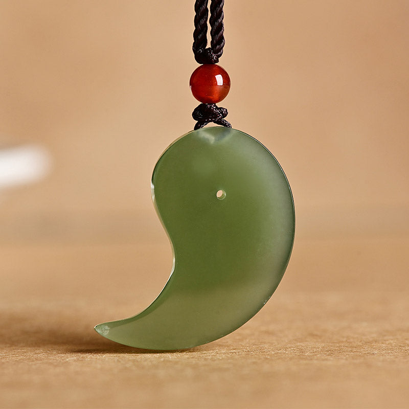 Yin Yang White Jade Cyan Jade Protection Blessing Necklace String Pendant