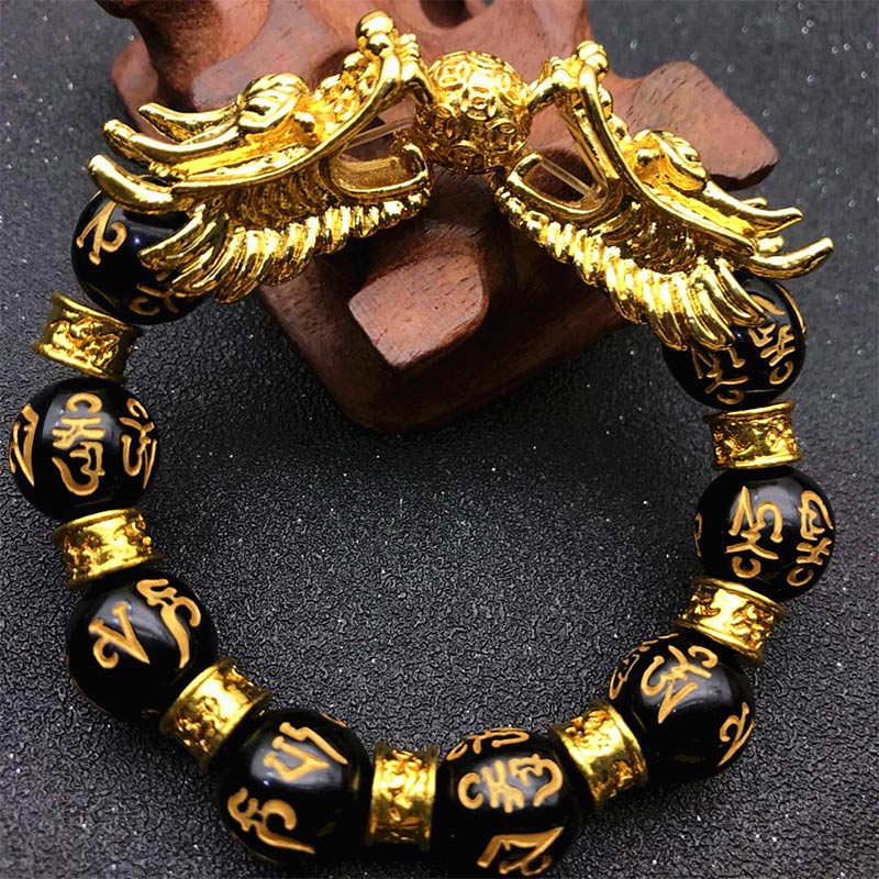 Buddha Stones Double Dragon Wealth Protection Bracelet