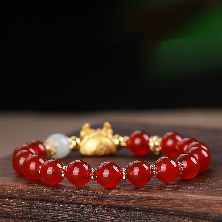 Buddha Stones Year Of The Dragon Red Agate Gray Agate Dumpling Luck Fu Character Bracelet