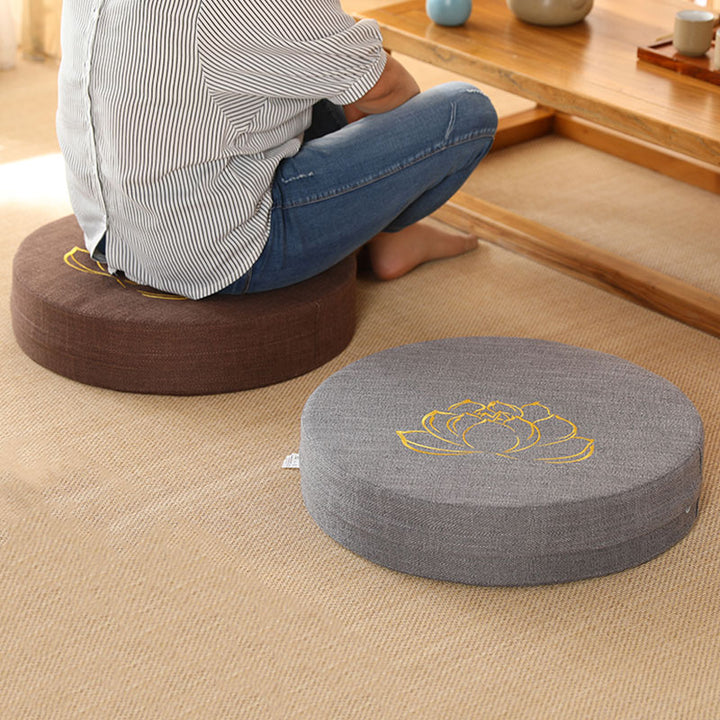 Lotus Embroidery Cotton Linen Meditation Seat Cushion