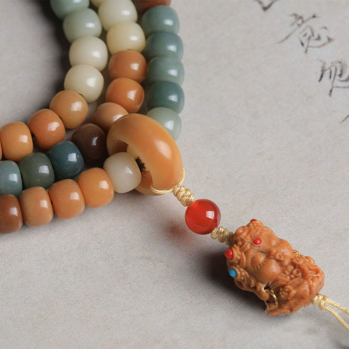 Buddha Stones 108 Mala Beads Gradient Bodhi Seed Green Tara Buddha Engraved Peace Harmony Bracelet